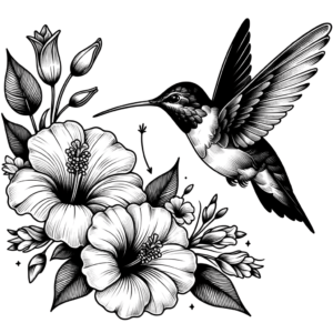 Tiny Hummingbird With Flowers