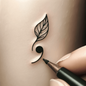 Tiny Semicolon With A Leaf