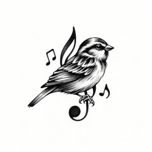 Tiny Sparrow With A Musical Note