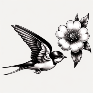 Tiny Swallow Flying Towards A Flower