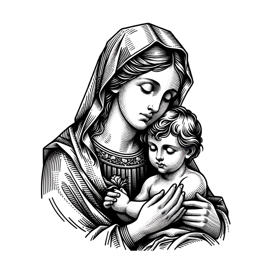 Traditional Christian Mary And Jesus Portrait