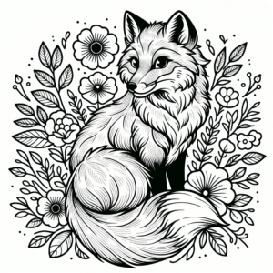 Traditional Fox Surrounded By Flowers And Vines
