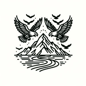 Traditional Mountain With Eagles Flying Above