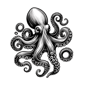 Traditional Octopus With Bold Outlines And Shading