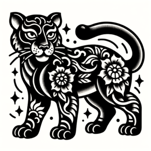 Traditional Panther With Classic Tattoo Motifs