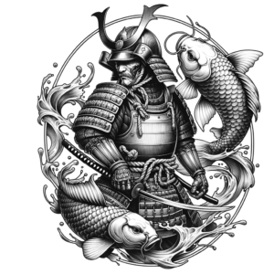 Traditional Samurai With Koi Fish Background