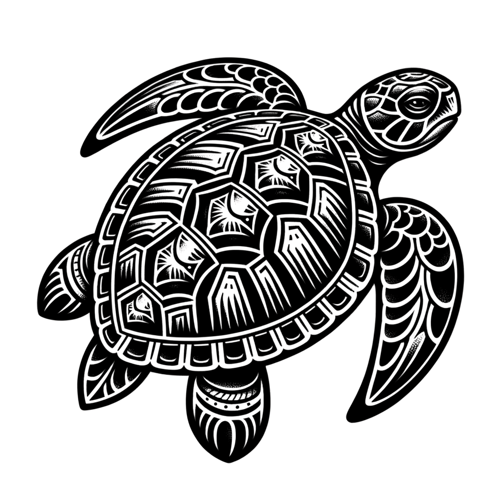 Traditional Turtle With Classic Tattoo Motifs