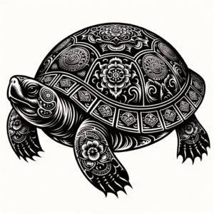 Traditional Turtle With Classic Tattoo Motifs