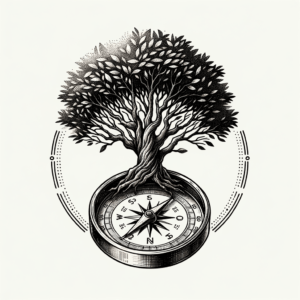 Tree Detailed Next To A Compass