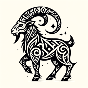 Tribal Capricorn Goat With Geometric Patterns