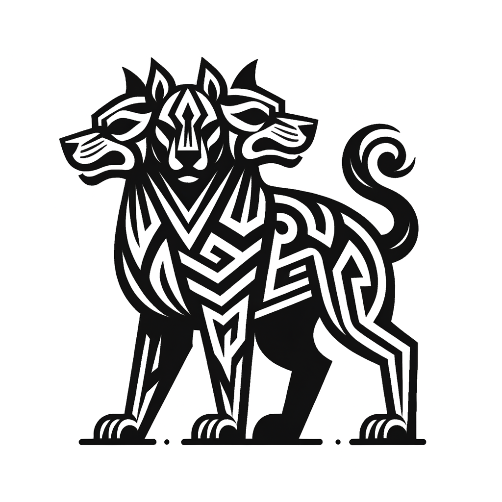 Tribal Cerberus With Bold, Angular Patterns