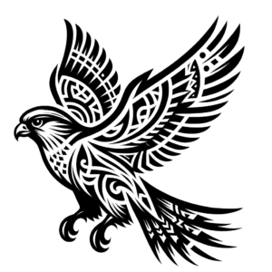 Tribal Style Falcon With Bold Patterns