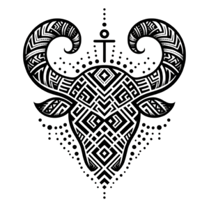 Tribal Taurus Glyph With Geometric Patterns