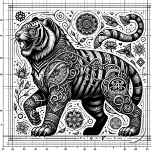 Tribal Tiger With Ancient Symbols