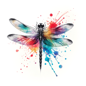 Vibrant Watercolor Splashes In A Dragonfly Design