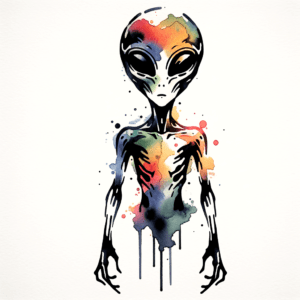 Watercolor Alien With Flowing Colors