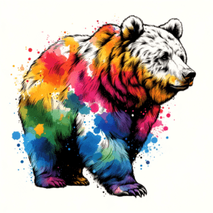 Watercolor Bear With Splashes Of Color