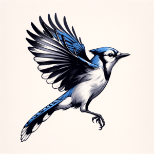 Watercolor Blue Jay In Mid-Flight