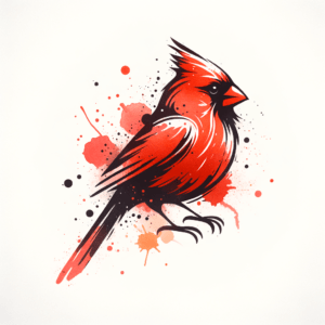 Watercolor Cardinal With Splashes Of Red And Orange