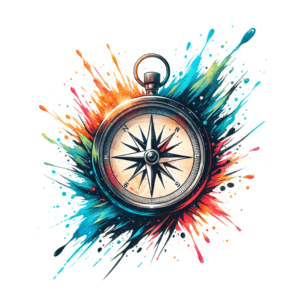 Watercolor Compass With Splashes Of Vibrant Paint