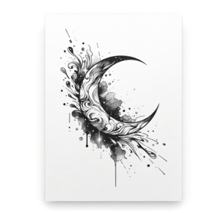 Watercolor Crescent Moon With Splashes