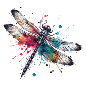Watercolor Dragonfly With Vibrant Splashes
