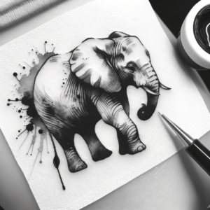Watercolor Elephant With Splash Effects