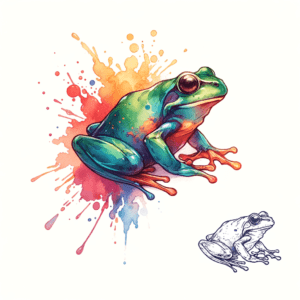 Watercolor Frog With Vibrant Splashes