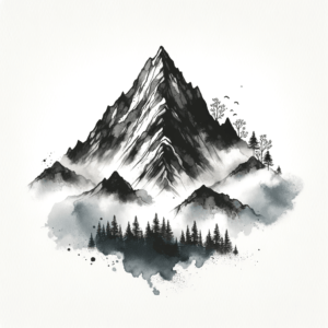Watercolor Mountain With Misty Fog