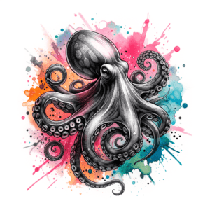 Watercolor Octopus With Vibrant Splashes Of Color