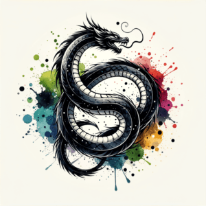 Watercolor Ouroboros With Splashes Of Color