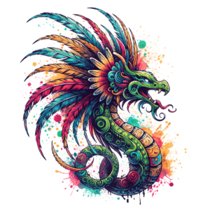 Watercolor Quetzalcoatl With Vibrant Splashes