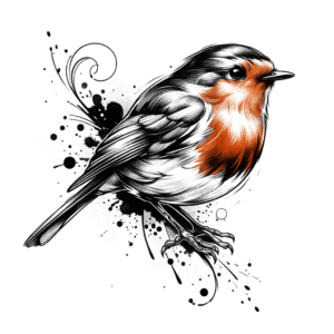Watercolor Robin With Splashes Of Paint