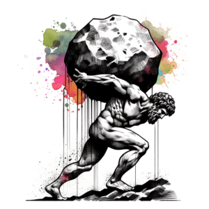 Watercolor Sisyphus With Splashes Of Color