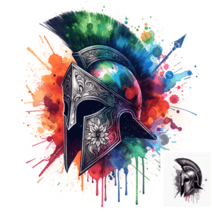 Watercolor Spartan Helmet With Colorful Splashes