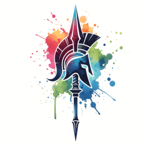 Watercolor Spartan Spear With Colorful Splashes
