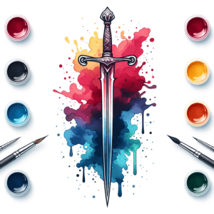 Watercolor Sword With Fluid Colors