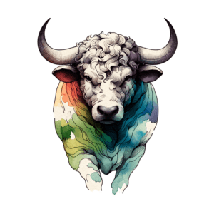 Watercolor Taurus Bull With Soft, Blended Colors