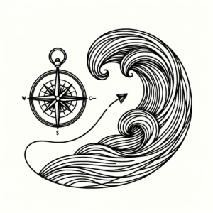 Wave And Compass In Continuous Line