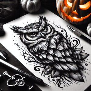 Artisan Halloween Owl With Detailed Feathers