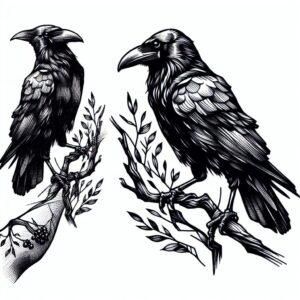 Blackwork Halloween Raven Perched On A Branch