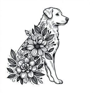 Botanical Dog With Floral Elements