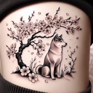 Japanese Dog With Cherry Blossoms