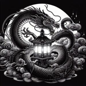 Japanese Halloween Dragon Wrapped Around A Lantern