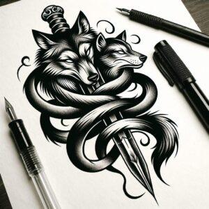 Neo-Traditional Dog With A Dagger