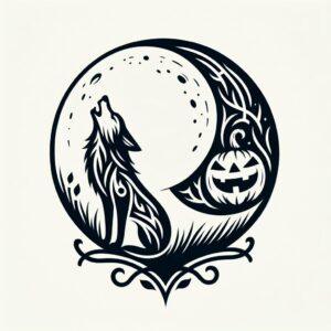 Tribal Halloween Wolf Howling At The Moon