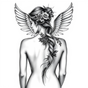 Angel archer beautiful woman for back piece tattoo