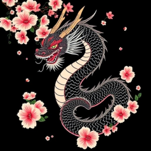 Japanese dragon with cherry blossom