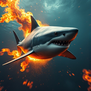 Mako shark swimming through fire