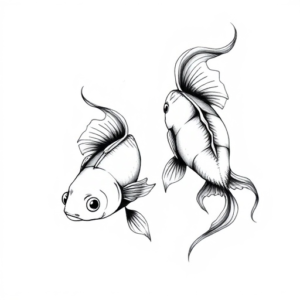 Tattoo manuscript pictures in the ink - wash style. In the picture, there are two goldfish The lines are elegant and vivid, with a smoky texture.